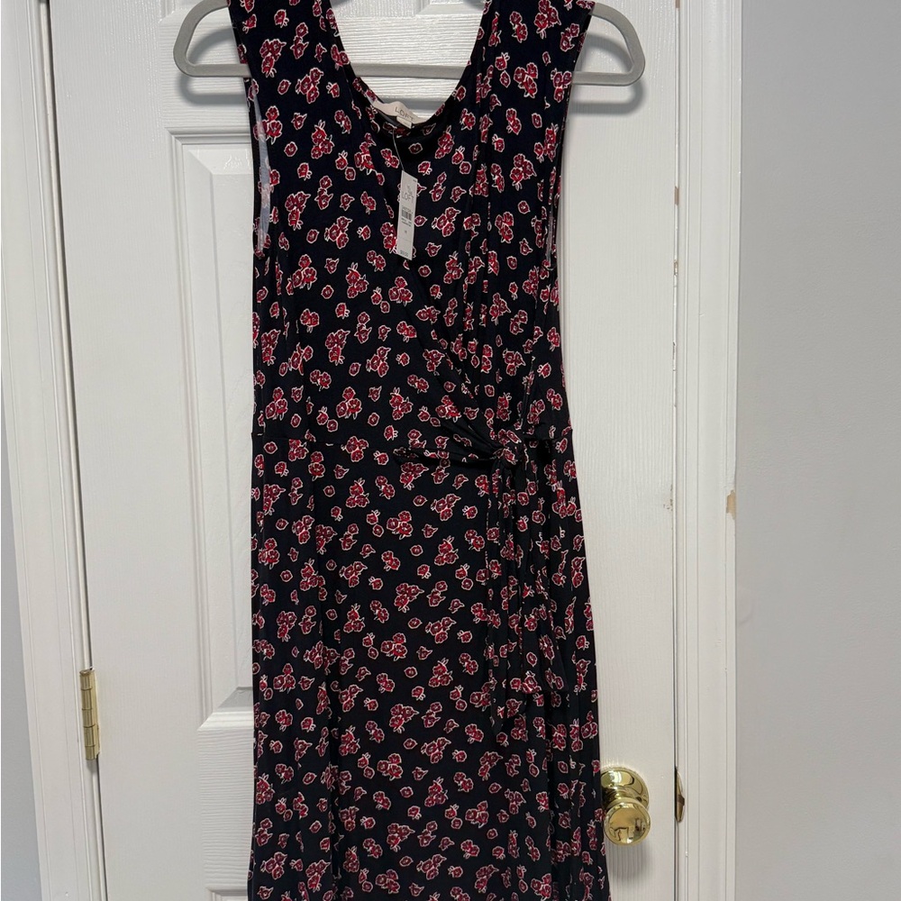 LOFT Navy and Red Floral Dress